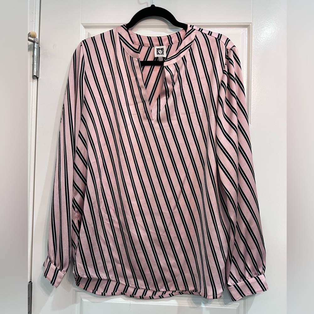 Anne Klein striped long sleeve blouse